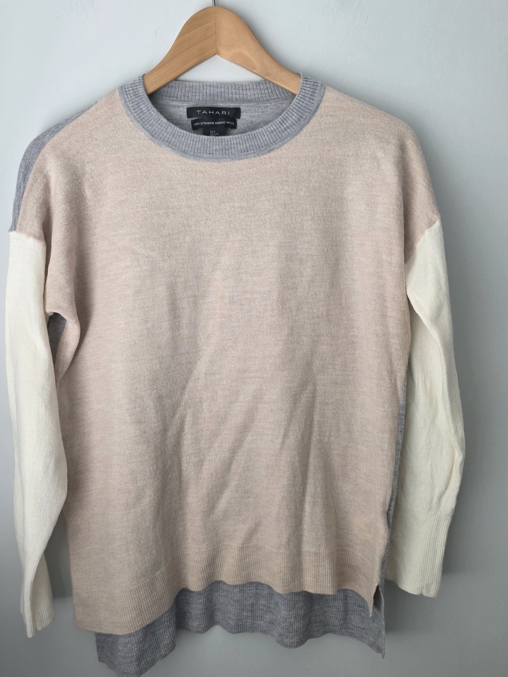 Tahari Men’s Colorblock Crewneck Sweater - Blush, Gray & Cream